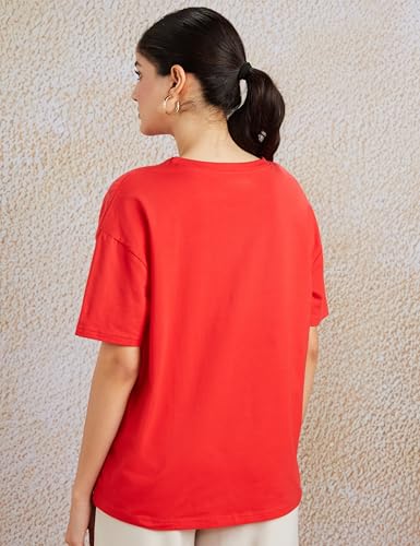 Image of Amazon Brand - Symbol Women's Graphic Cotton Stretch Half Sleeve Round Neck Oversized Loose Fit T-Shirts (Front & Back Print (Available in Plus Sizes)