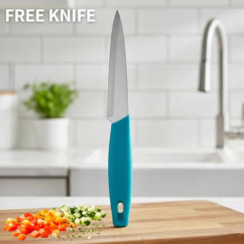 Image of SUPERMOM Kitchen Tool 2 Pc - Combo of Medium Stainless Steel Chopping Board with Stainless Steel Kitchen Utility Knife - Rustproof, Hygienic Cutting Surface for Fruits, Veggies, Meat & Daily Food Prep