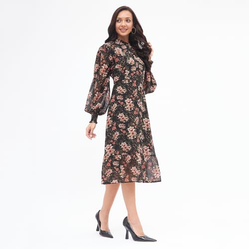 Image of Kibo Women's Georgette Floral Button Down Shirt Dress