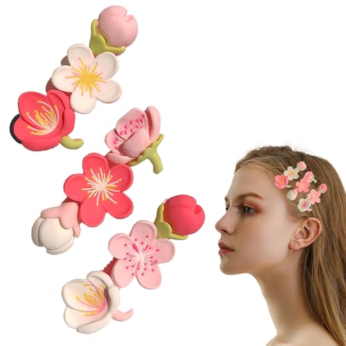 3 Pcs Peach Blossom Hair Clips, Cute Sweet Small Flower Claw Clips for...