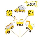 Construction Theme Cupcake Toppers Pre-assembled Dump Truck Excavator Tractor Zone Party Cake Decoration for Baby Shower Kids Birthday Party Favors Gifts (48)