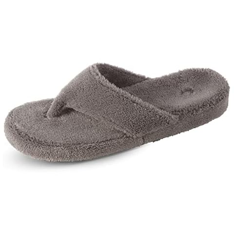 Acorn Women's Spa Thong Slippers with Cloud Contour Comfort - Arch Support and Plush Fluffy Terry Lining, Perfect for Beach, Camping, Poolside, or Bathroom Wear, Grey, 6.5 - 7.5 Cover