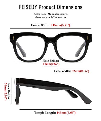 Feisedy Retro Square Thick Big Frame Blue Light Blocking Reading Glasses Anti Glare Digital Eyestrain Reader B2523 Black 1.75X #TOP4