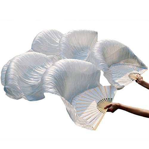 TTSJSM SchleierfäCher,FäCherschleier Bauchtanz Seidenbauch-Tanz-Fan-Tanz Silk-Schleier 1 stück Links Hand + 1 stück rechte Hand, Weiß Cover