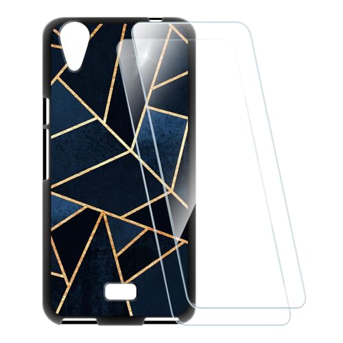 ESCAMOT Bedruckte Hülle + 2 Glas Schutzfolie Kompatibel mit Wiko Rainbow Lite 4G, Stoßfeste Weiche Cover & HD Klare Tempered Glass Folie (Streifen)