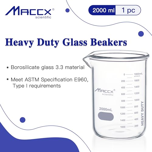 image for Maccx 67.6oz(2000ml) Sturdy Glass Beaker, Heavy-Duty 2L Lab Beakers,3.