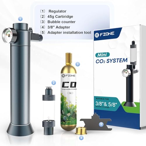 FZONE Desktop Aquarium CO2 System, CO2 Regulator with 45g Disposable CO2 Cartridge, Compatible with 5/8" and 3/8" Threaded Interfaces, Perfect for Nano Aquariums - Image 5