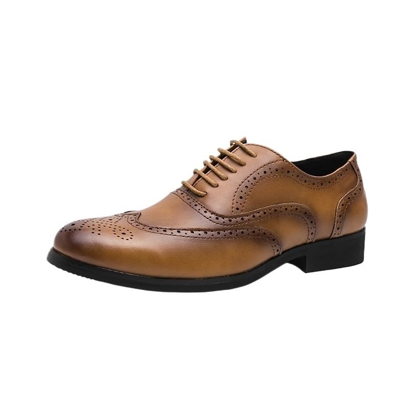Men Wingtip Brogue Oxford Shoes Spanish Leather Vintage Lace Up Anti-Slip Slip Resistant Rubber Sole Outdoor Uniform Wingtip