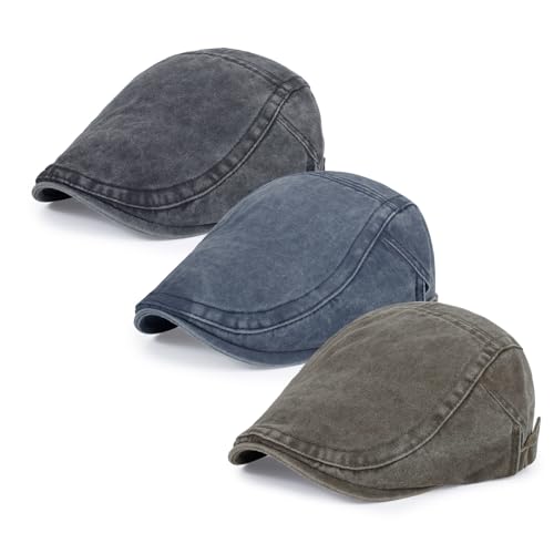 Image of 3Pcs Men's Newsboy Caps Cotton Cooling Hat Adjustable Flat Cap for Men