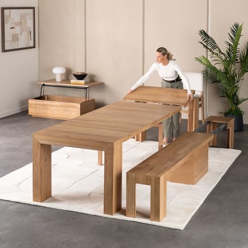 Transformer Table Solid Wood Extendable Dining Table, Natural - image 1