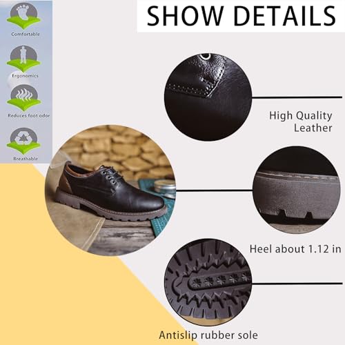 Men's Fashion Dress Oxfords Vintage Leather Round Toe Lace Up Platform Lug Sole Business Casual Modern Derby Shoes Comfort Anti-Slip Work Shoes for Men2