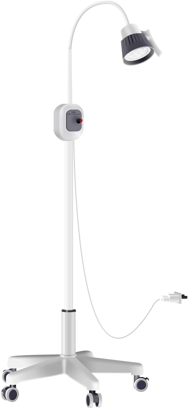 12W Surgical Examination Lamp w/Universal Wheels 360° Rotation Floor Stand Type Lamp Floor Stand Type LED Gooseneck Exam for Gynaecology, Outpatient, Stomatology, Ent