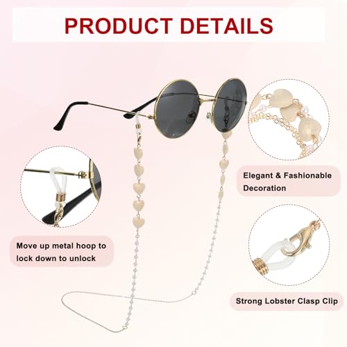 Image of uxcell Beads Eyeglass Chain, Pearl Glasses Strap Eyewear Retainer Chain Around Neck Sunglass Holder for Girls Women