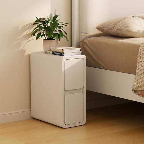 AQIMUELE Narrow Nightstand - Narrow Bedside Table with Drawers, Wood Small Nightstand with Leather Surface for Bedroom, White - 7.9" W by AQIMUELE - Used condition - US$95.99