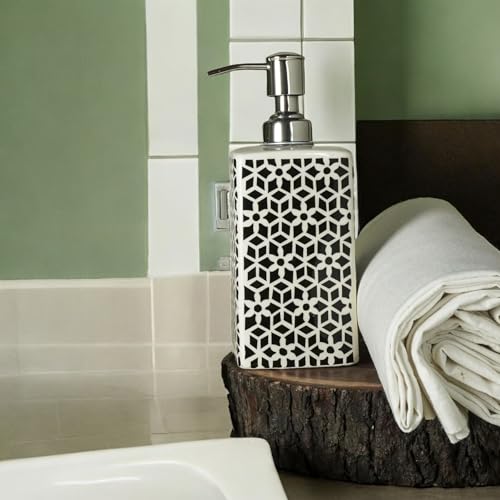 Image of Ceramic Soap Dispenser 330ml (Set of 1) | Multipurpose Liquid Soap, Lotion & Hand Wash Pump Bottle for Bathroom & Kitchen | Black & White