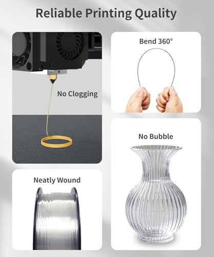 Image of PLA Filament 1.75mm Clear, 3D Printer Filament 1kg Spool (2.2lbs), Neatly Wound, + /- 0.02mm Precision, No Clog /Bubble, Excellent Layer Adhesion, Fits Most FDM Printers