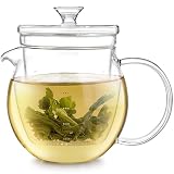 Teabloom Gardenia Glass Teapot with Infuser β 100% Borosilicate Glass, Microdot Infuser for Loose Leaf Tea, 27 oz (3-Cup) Capacity, Plastic-Free & Lead-Free, Stovetop Safe