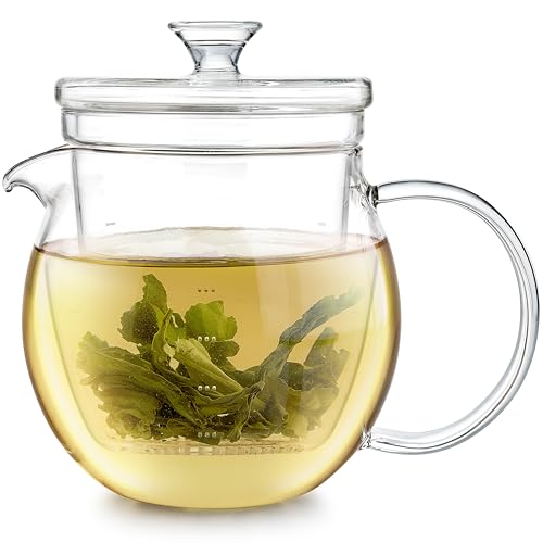 Teabloom Gardenia Glass Teapot with Infuser – 100% Borosilicate Glass,
