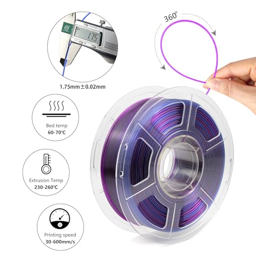 Image of Gradient Transparent PETG 3D Printer Filament 1.75mm, Multicolor Changing 3D Printing Filament with Light Transmission Feature, Good Layer Adhesion, Moisture Free, Blue /Purple 1KG
