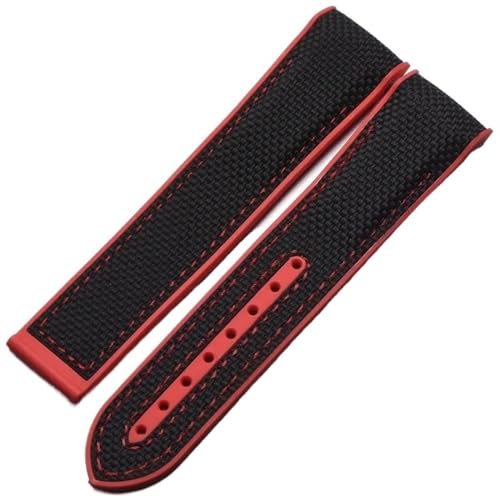 Bracelet de montre nylon caoutchouc 20 mm 22 mm noir rouge sans boucle