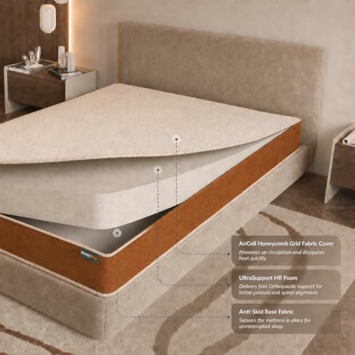 Image of SleepyHug Aircell Ortho Dual Comfort Plus 5 Inch Mattress |Reversible Hard & Soft | 2 Side |7 Years Warranty | Back Pain Relief| Orthopedic | King Bed Size Brown (Lxwxh -72X72X5 Inch)