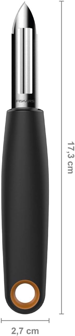 Fiskars Fixed Blade Peeler, Length: 18 cm, Steel/Synthetic Material, Functional Form, Black/Orange, 1014418