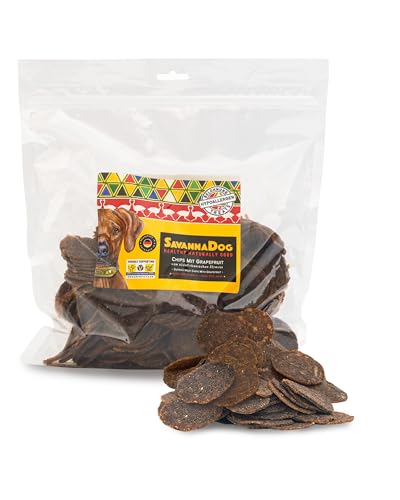SavannaDog Chips mit Grapefruit 800g - Hunde Leckerlis getreidefrei & hypoallergen,Leckereien für Hunde mit Straußenfleisch, Hundeleckerli mit wertvollen Ballaststoffen