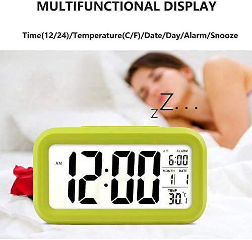Souarts Alarm Clock LED Digital Alarm Clock Large Display Snooze Night Light Battery Digital Clock with Date Calendar Temperature for Home Office Travel