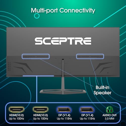 Sceptre New IPS 34-inch Prime Monitor 3440 x 1440 up to 115Hz 103% sRGB DisplayPort HDMI Build-in Speakers, Machine Black 2026 (E345W Series) image 5