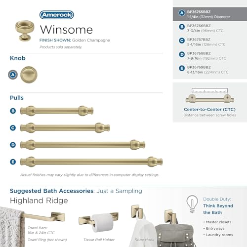 Image of Amerock 1-1 /4 inch Round Winsome Golden Champagne Cabinet Knob | Durable Zinc drawer knob and cabinet hardware, ideal for kitchen cabinets, bathroom vanities, dressers, and furniture