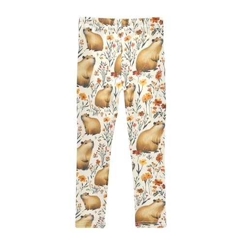 Girls Leggings Capybaras Flowers Animal Soft Toddler Leggings for Girls Kids Pants Size 4T-10T2