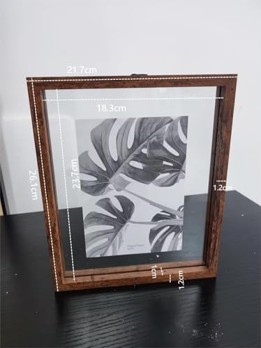 フォトフレーム 透明 両面 ディスプレイ b6 2L L判 ハガキ アートワーク 卓上 壁掛け 卓上 壁掛け 人気 おしゃれ 写真フレーム 額縁 写真立て 賞状 誕生日 結婚式 卒業式 ギフト 22x26cm (ブラウン)