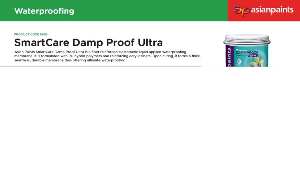 Image of Asian Paint Smart Care Damp Proof Ultra | PU Hybrid Waterproofing | 12 Waterproofing Solutions - Waterproofing | Crack Sealing, Weather Protection | 20 Liter (White)