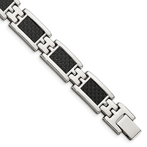 Ice Carats Stainless Steel Black Carbon Fiber Inlay 9 Inch Link Bracelet Contemporary Men Fashion Jewelry For Dad Mens Gifts For Him #TOP10