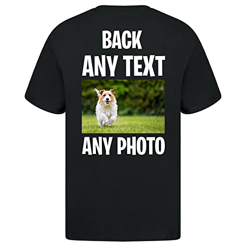 Personalised T-Shirt | Customisable with Any Text Any Photo or Logo | Unisex Design | Ideal for Men, Women, & Kids | for Birthday, Christmas, Workwear | 100% Cotton Black - Back XX-Large (2XL)
