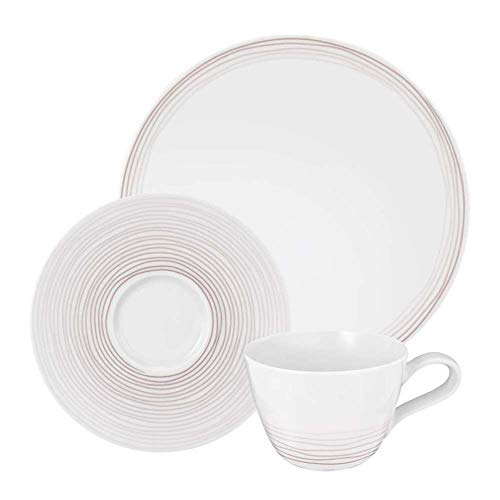Seltmann Weiden Fashion Ammonit 18 Piezas | Set para 6 Personas | Serie Life Blanco | Servicio Incluye Cada 6 Plato de Desayuno, Taza, platillo de café, porcelain, marrón