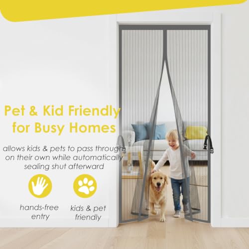 Image of KARP Mosquito Net for Door with Strong Magnets, Automatic Closing Mesh Screen, Anti-Fly & Insect Protection, Easy Fit Door Curtain for Home (Polyester - Grey, 100 Cm Width X 210 Cm Height)