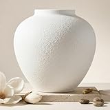 Metallvase Modern 29 cm – Große Dekovase für Pampasgras & Trockenblumen, Runde Vintage Metall Vase Wohnzimmer Deko, Rustikale Tischvase Industrial Stil, Weiß