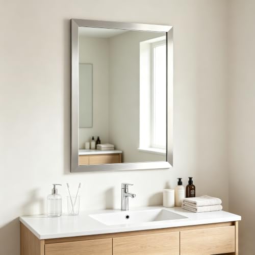Image of Bathroom Mirror for Over Sink 36x24 Inch Rectangular Wall Mirror, Nickel