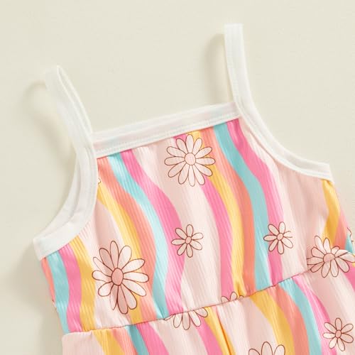 YOKJZJD Toddler Baby Girl Outfits Rainbow Daisy Bell Bottom Romper Jumpsuit Overalls Suspender Pants Leggings Summer Clothes3