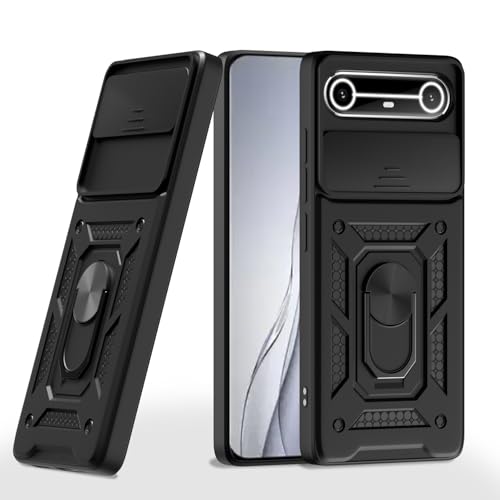 Image of Heavy Duty Back Case Cover for Tecno Pova Slim 5G, Shockproof Tecno Pova Slim Back Cover, Ring Case with Kickstand and Camera Protection Shutter - Black