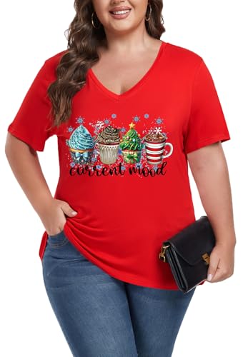 Image of ForHailey Women's Plus Size Short Sleeve Tee Shirt V Neck Basic Ladies Loose Fit T Shirt 1X-5X