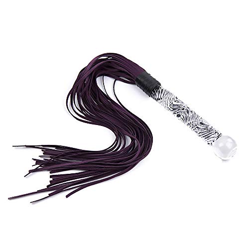 Leather Whip concave and Convex Texture Crystal Glass Whip Handle Tassel Ball Whip