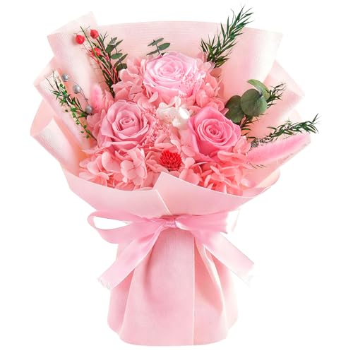 Gnifot Preserved Flowers Bouquet, Flowers for Delivery,Handmade Pink Rose Bouquets Lasting 3-5...