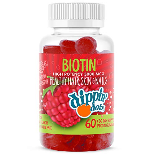 Dippin' Dots - Extra Strength Biotin 5000mcg (60 Gummies) Healthy Hair, Skin & Nails | High Potency Biotin in Delicious Very Berry Raspberry Natural Fruit Pectin Chews | Vegan, Non-GMO Gluten Free