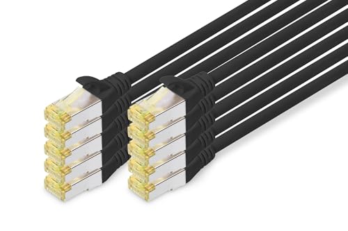 Digitus Cavo LAN Cat 6A - 0,5 m - 10 pezzi - Cavo di rete RJ45 - S/FTP schermato - Compatibile con Cat-6 e Cat-7 - Nero