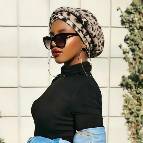 Image of DRESHOW Turban Pre-Tied Twisted Hat Thread African Head Wraps for Black Women Chemo Cancer Cap Braid Hair Cover