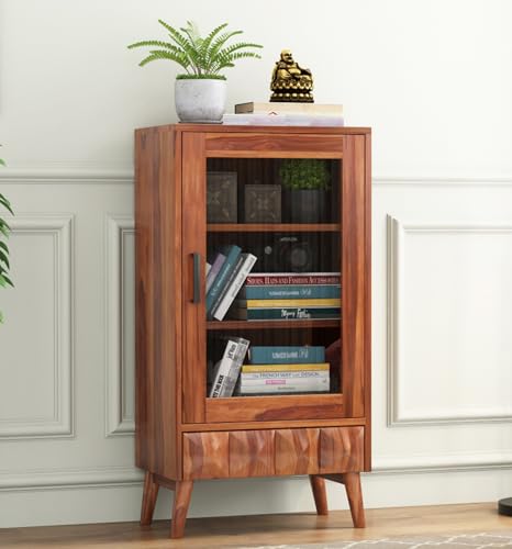 Image of Sheesham Wood Bookcase | Solid Wood Book Shelf for Home Library | Wooden Book Cabinet for Home & Office Living Room (Large, BBslf-Honey4)