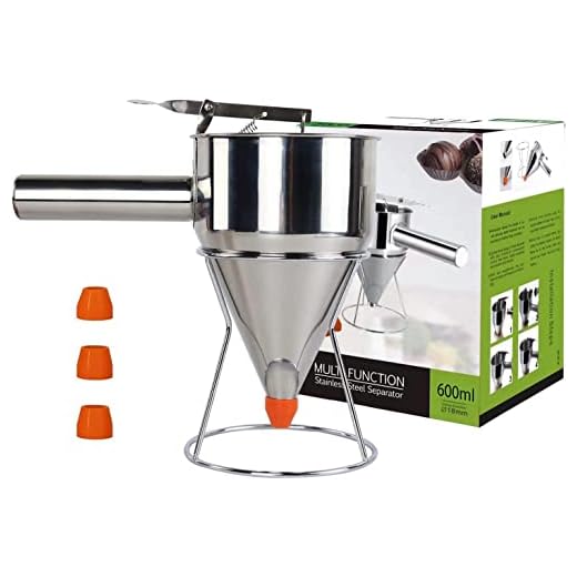 MRUTYIU 20oz Multi-caliber Pancake Batter Dispenser, Stainless Steel Funnel Cake Dispenser with Stand Great for Cupcakes, Takoyaki or Any Baked Goods - Caliber: 0.31”/0.47”/0.55”/0.67”