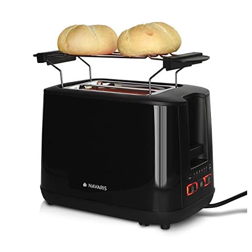 Navaris Tostadora de Acero Inoxidable con 2 Ranuras - con Ranuras Especialmente Anchas - 1000W Potencia y 6 Niveles de Tostado de rebanadas - Negro